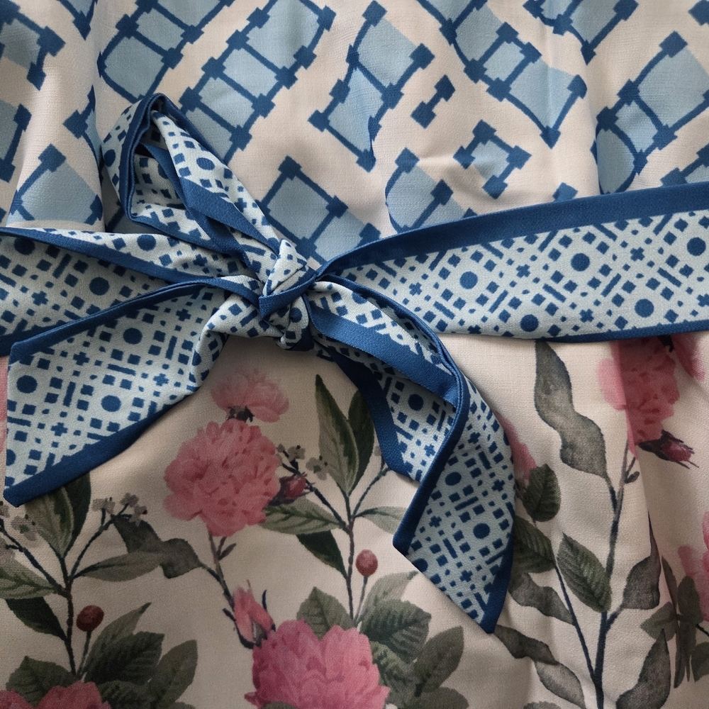 NWT - Dalia MacPhee Multi Floral Tie Shoulder Belted Waist Midi Dress - Size L - Picture 16 of 16